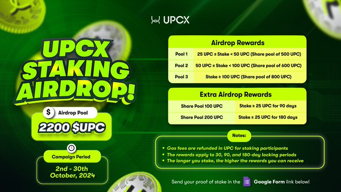 UPCX’s latest staking airdrop campaign for October, promoting financial democratization.