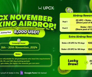 UPCX Announces November Airdrop for Staking, Advancing Financial Democratization